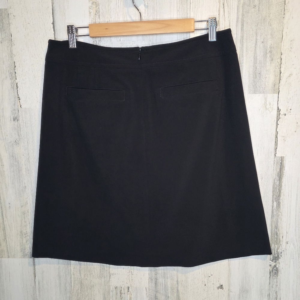 Larry Levine Lifestyle Attitude Black Skirt Size 12 Faux Button Front Stretch - Picture 2 of 10